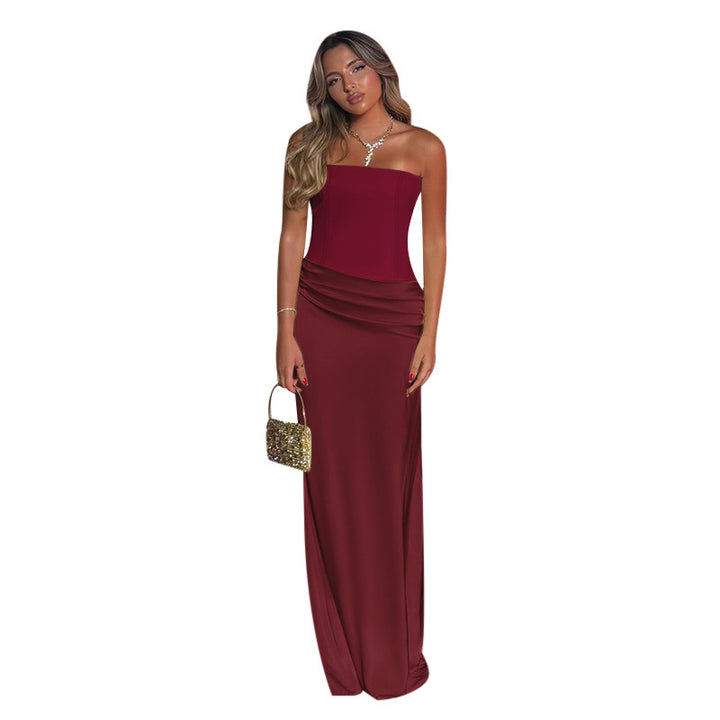 Damen Elegantes Cocktail-Maxi-Kleid mit schulterfreiem Design und sanfter Raffung Drune