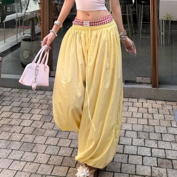 Damen Luftige Sommerhose mit Gummizug und Kordelzug Drune