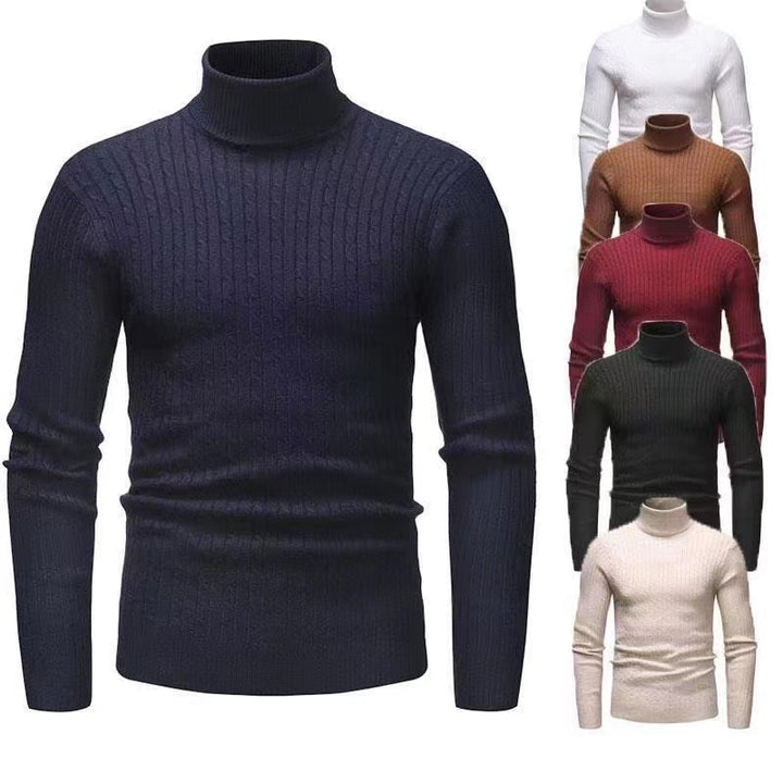 Herren nan schlanker Rollkragenpullover mit Zopfstruktur, feinem Rippstrick und elastischen Bündchen Drune