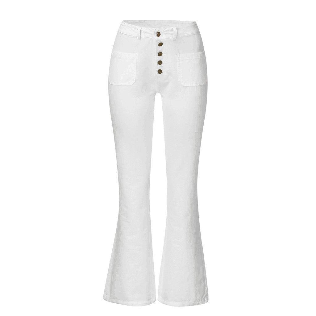 Damen Schlagjeans mit hohem Bund und retro Knopfdetails Drune