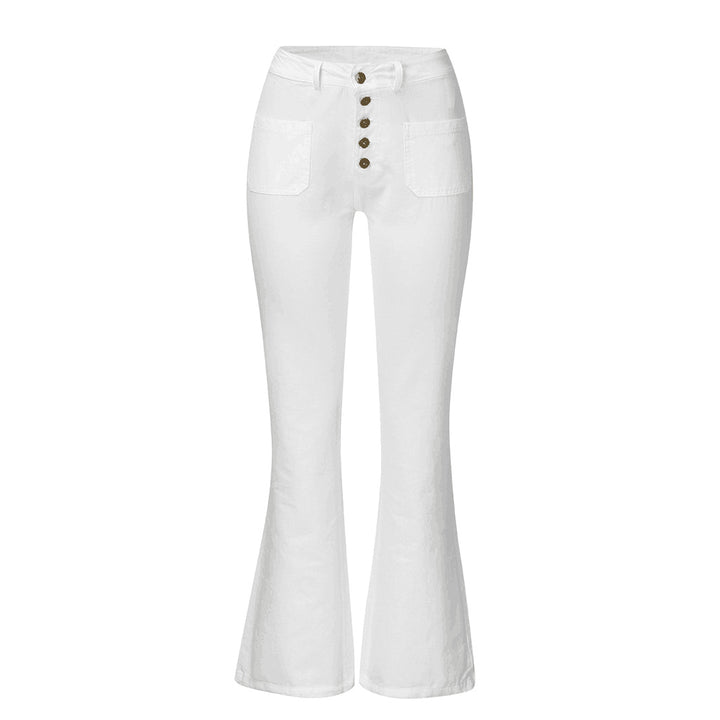 Damen nan High-Waist Schlaghose mit sichtbarer Knopfleiste und aufgesetzten Fronttaschen Drune