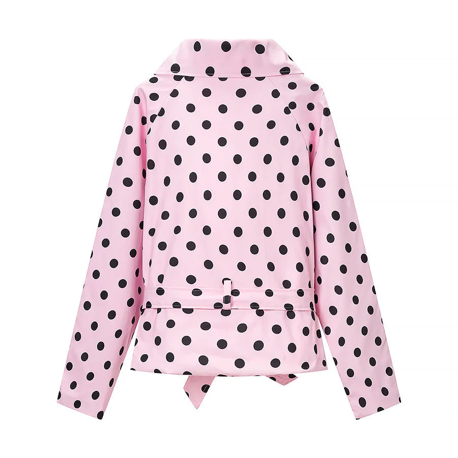 Damen nan kurze gepunktete Regenjacke mit Taillengürtel und doppelreihiger Knopfleiste Drune