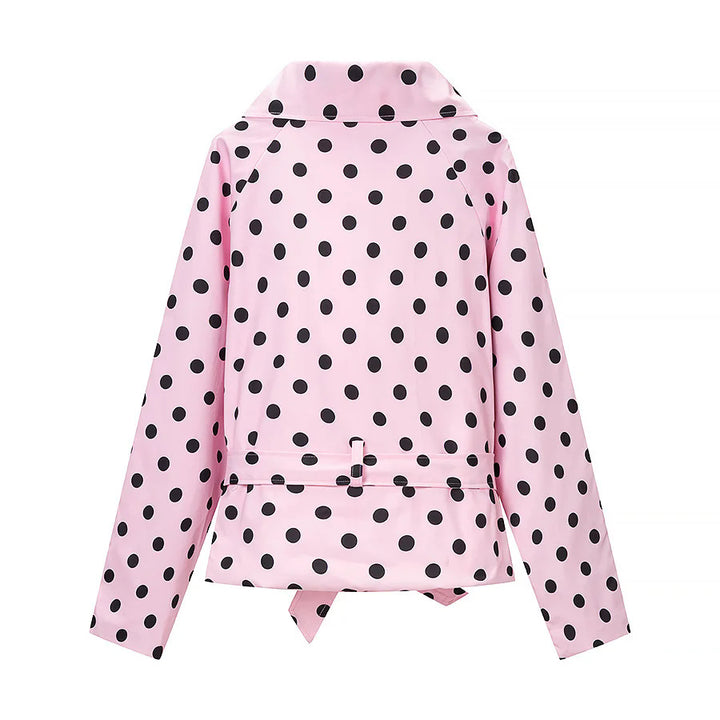 Damen nan kurze gepunktete Regenjacke mit Taillengürtel und doppelreihiger Knopfleiste Drune