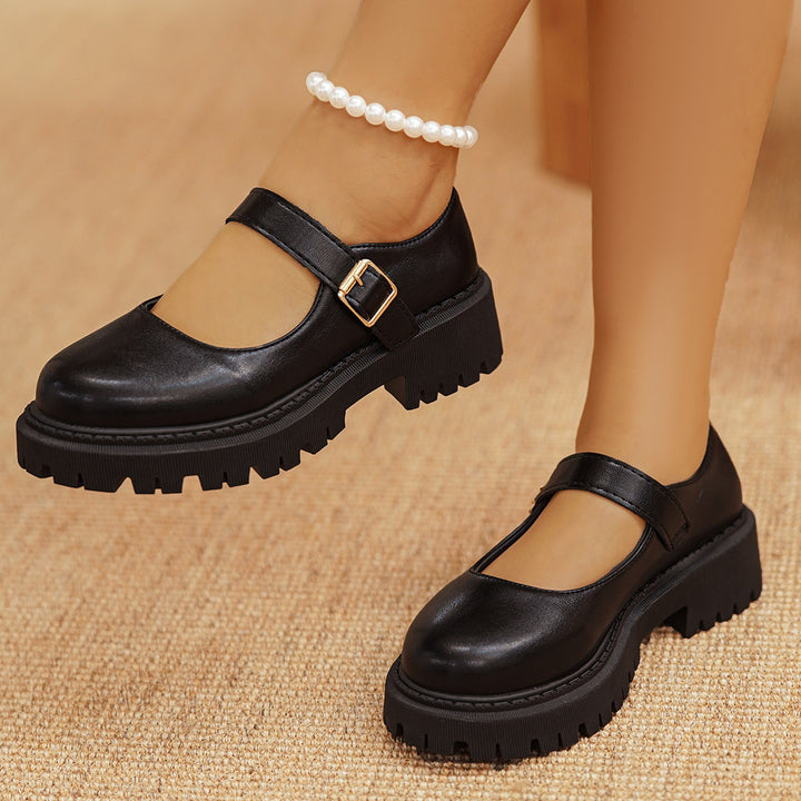 Damen Mary-Jane Slipper mit gepolsterter Plateausohle und verstellbarem Schnallenriemen Drune