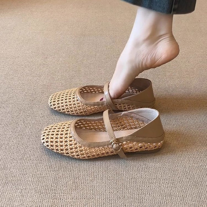 Damen atmungsaktive Kunstleder-Ballerinas mit geflochtenem Design Drune