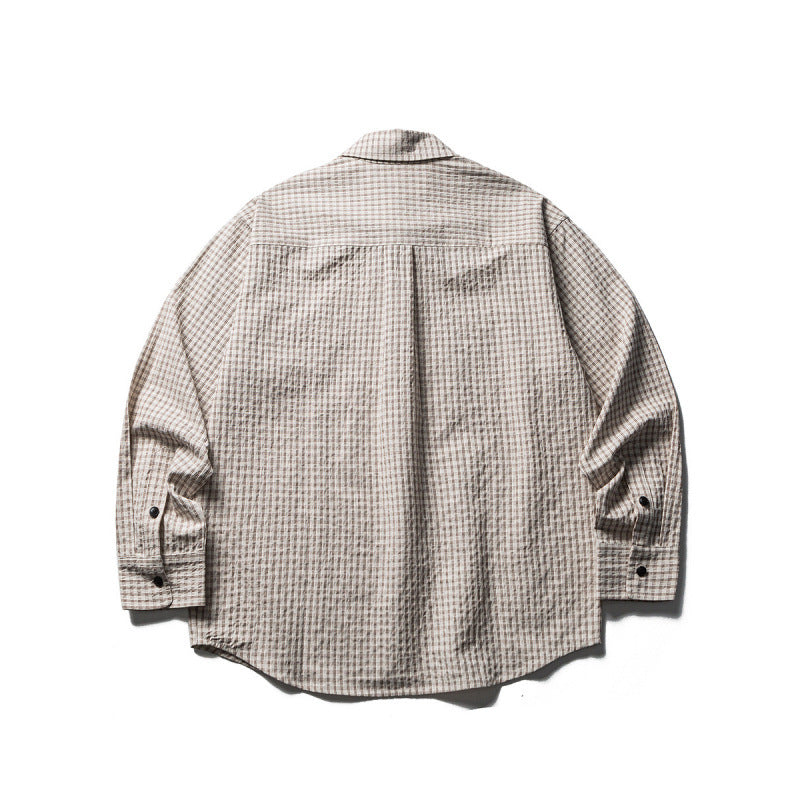 Herren Oversize-Karo-Hemd aus strukturierter Baumwollmischung mit Brusttaschen Drune