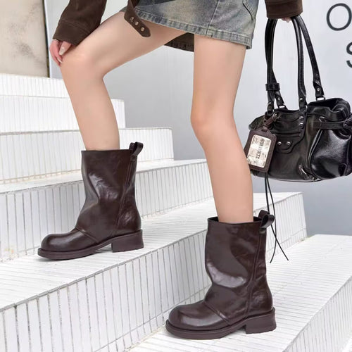 Damen Modische Stiefel mit Blockabsatz Drune