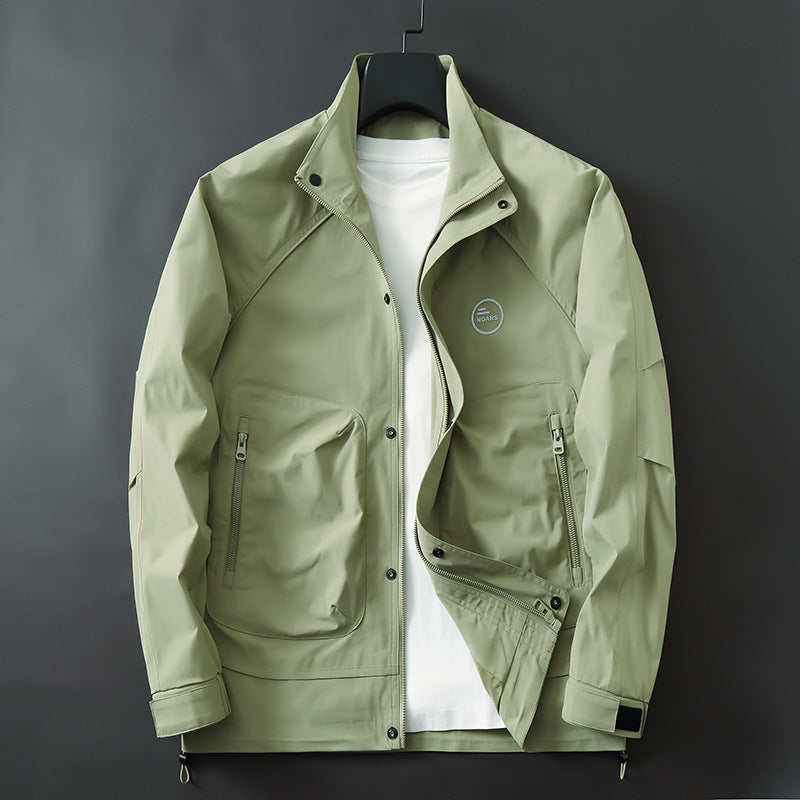 Herren Leichte technische Übergangsjacke mit Stehkragen, Reißverschluss und Multifunktionstaschen Drune