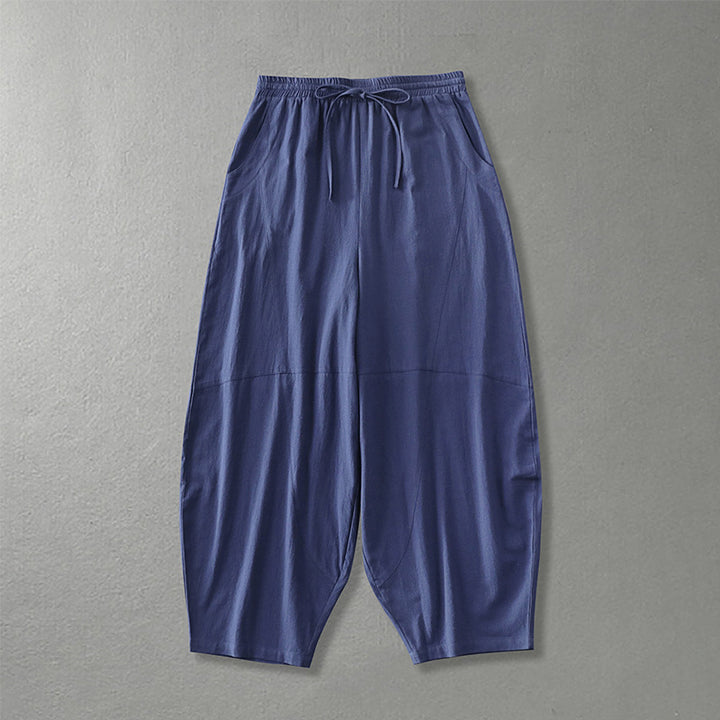 Damen weite Haremshose aus leichtem Satin mit Tunnelzug und seitlichen Taschen Drune