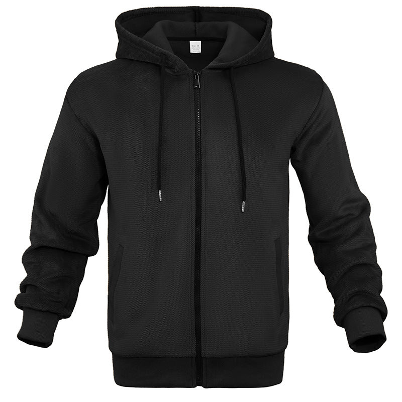 Herren Strukturiertes Kapuzen-Sweatshirt mit Vollzip, Seitentaschen und Rippbündchen Drune