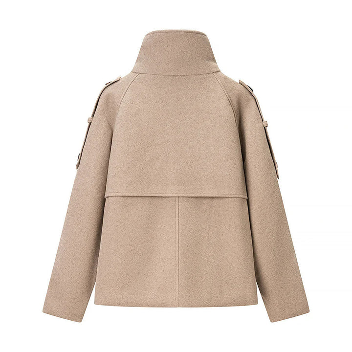 Damen nan kurzes zweireihiges Wollmix-Cape mit hohem Stehkragen und Epauletten Drune