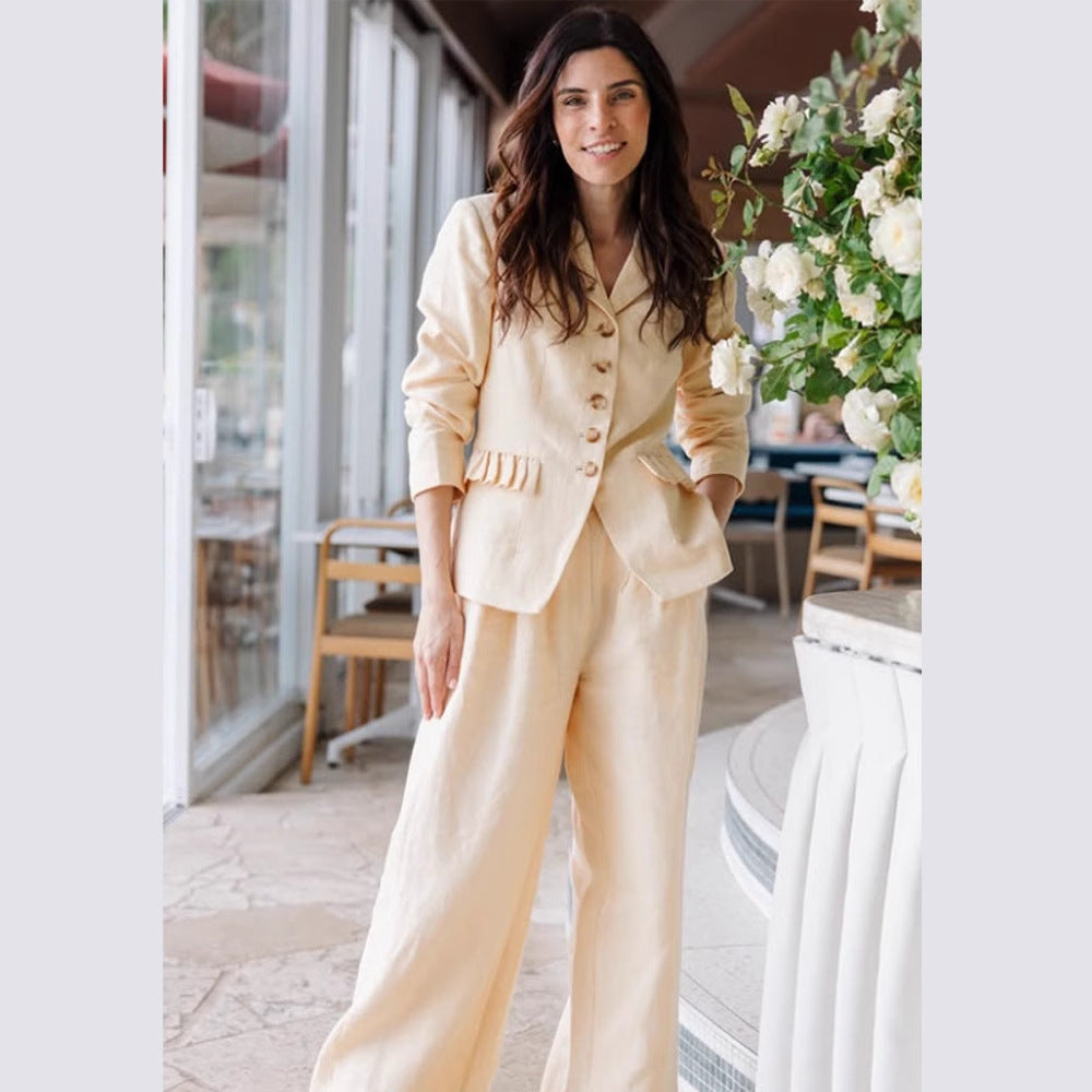Damen elegantes Hosenanzug-Set mit taillierter Jacke und weit geschnittenen Hosen Drune