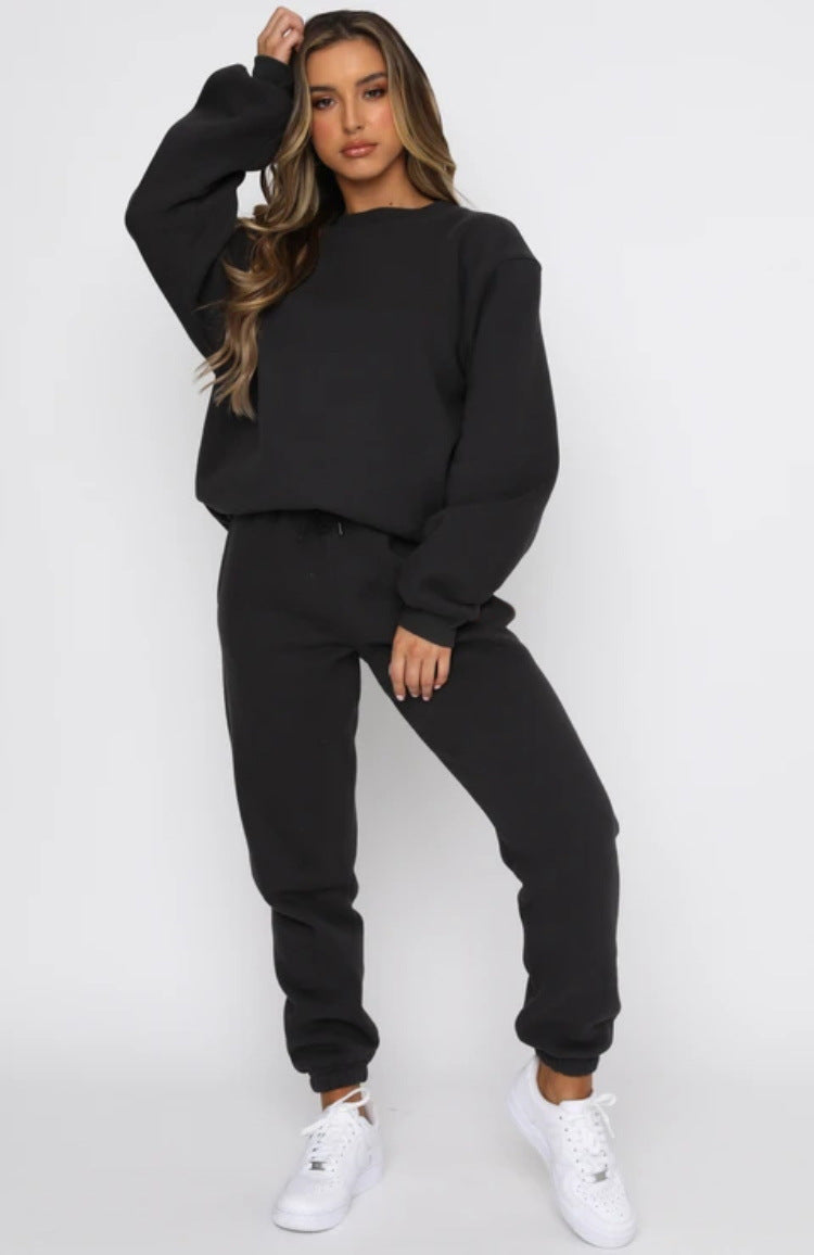 Damen nan zweiteiliges Cozy-Loungewear-Set mit Oversize-Rundhals und hochgeschnittener Jogginghose mit Kordelzug Drune