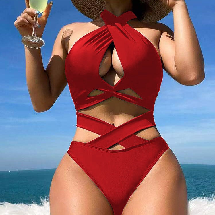 Damen Bikini-Set mit verstellbaren Trägern und elegantem Kreuzdesign Drune