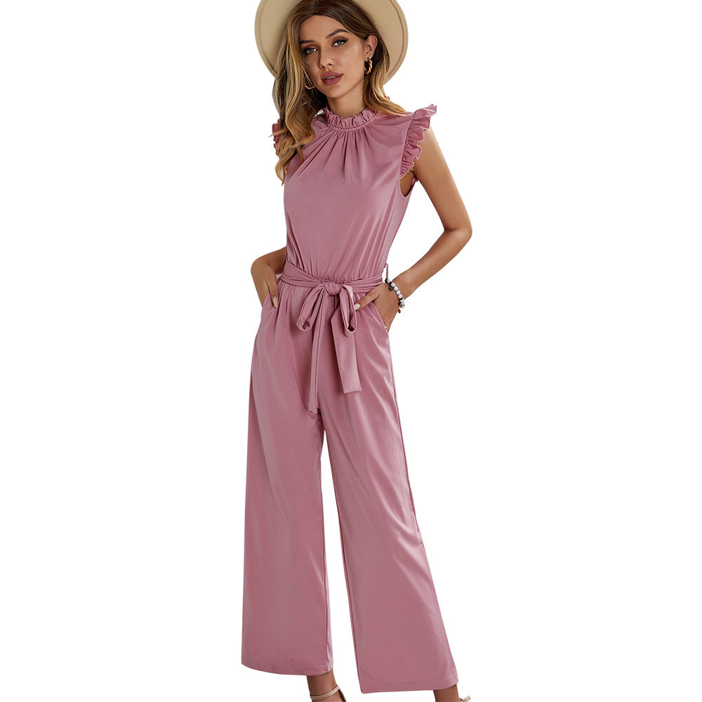 Damen eleganter Jumpsuit mit Rüschendetails und taillierbarem Gürtel Drune