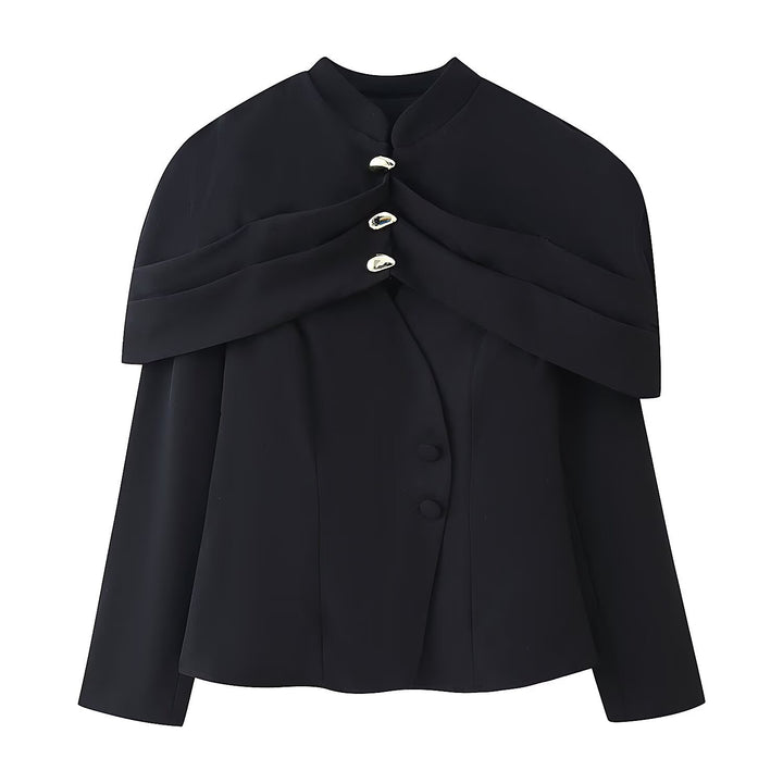 Damen Kurzer Taillierter Blazer mit Cape-Überwurf und Stehkragen Drune