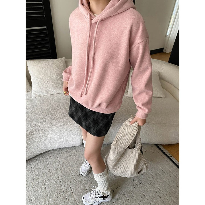Damen lässiger Hoodie mit Kapuze und überschnittenen Schultern Drune