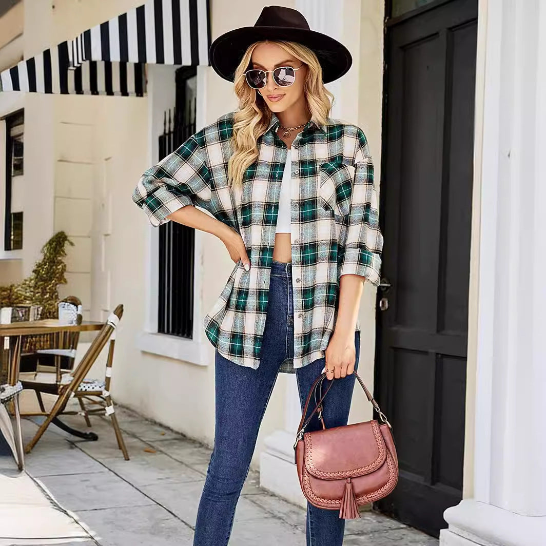 Damen oversized Karo Hemd mit tiefem Ausschnitt Drune