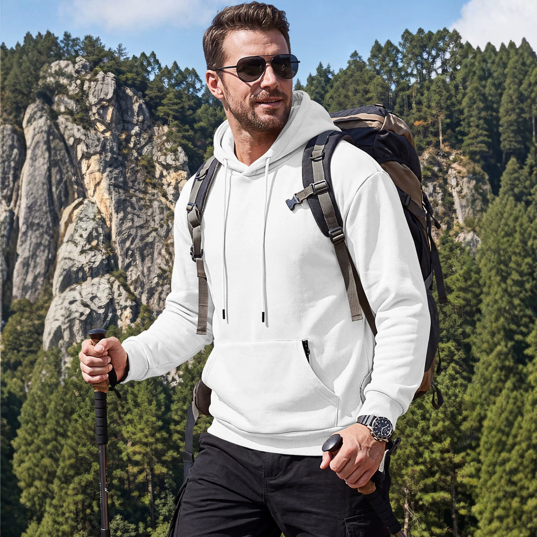 Herren Kapuzenpullover aus weichem Fleece mit Kängurutasche und verstellbarer Kapuze Drune