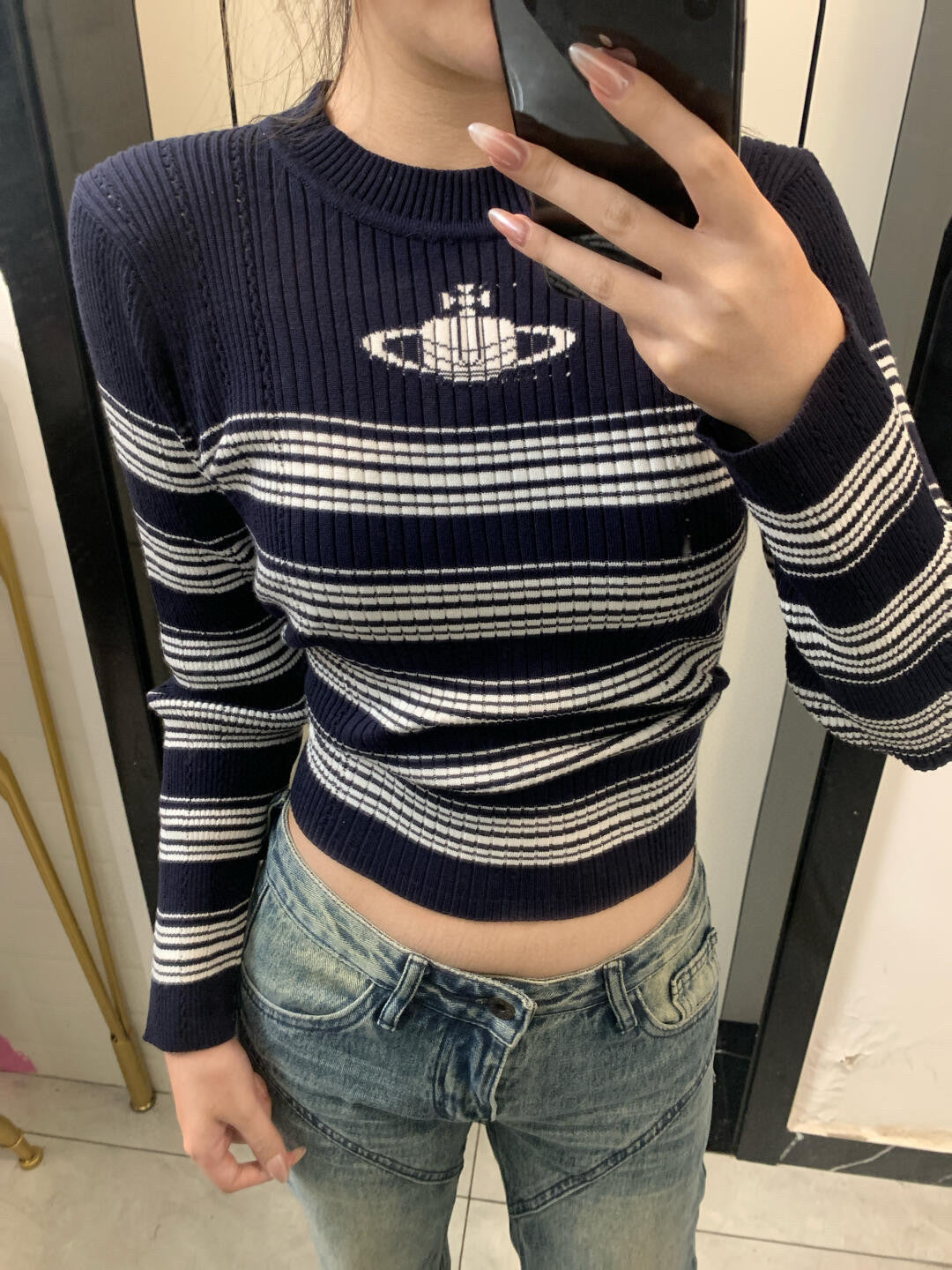Damen Modischer Rippstrickpullover mit Streifen Drune
