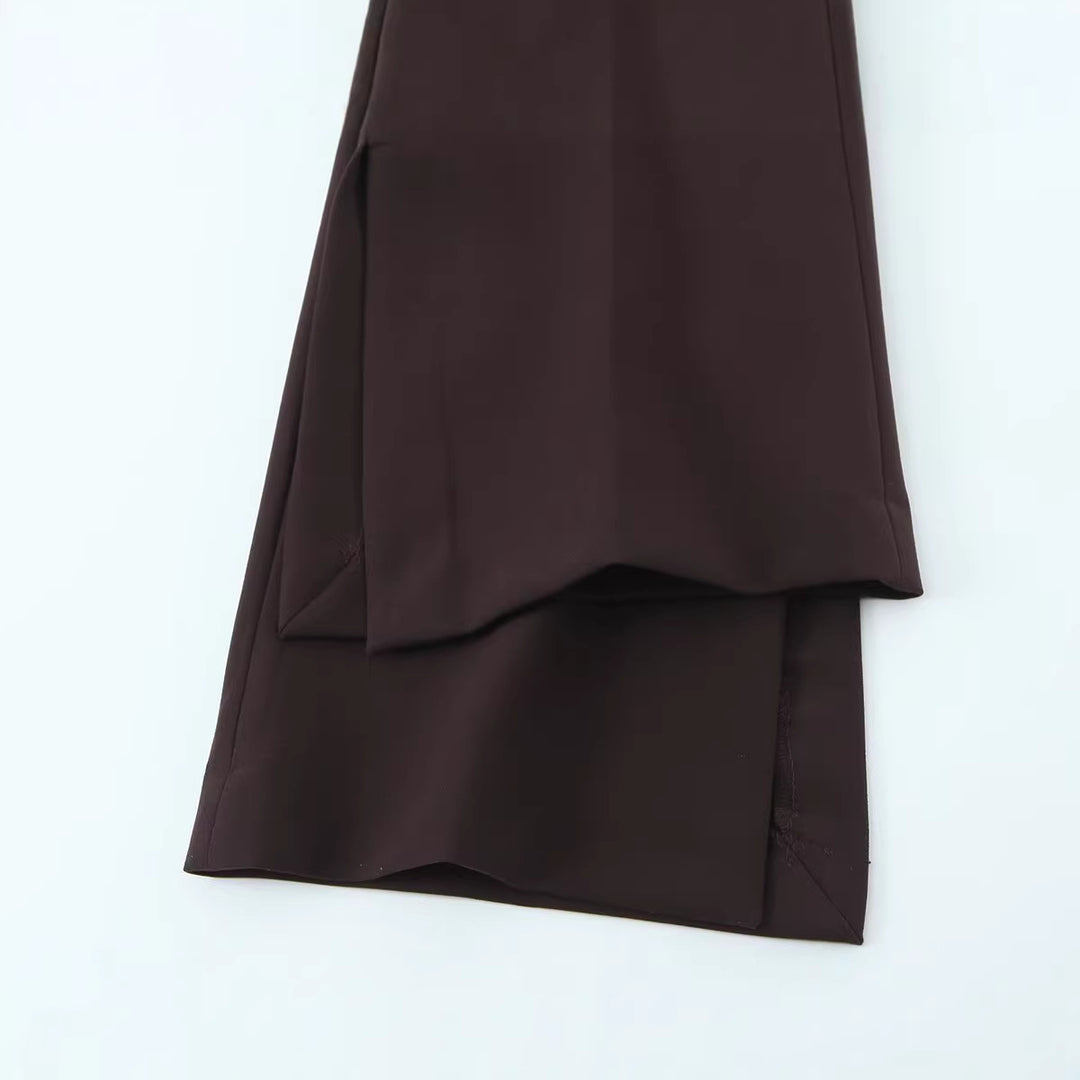 Damen Weite High‑Waist‑Hose mit Bundfalte und seitlichen Beinschlitzen Drune