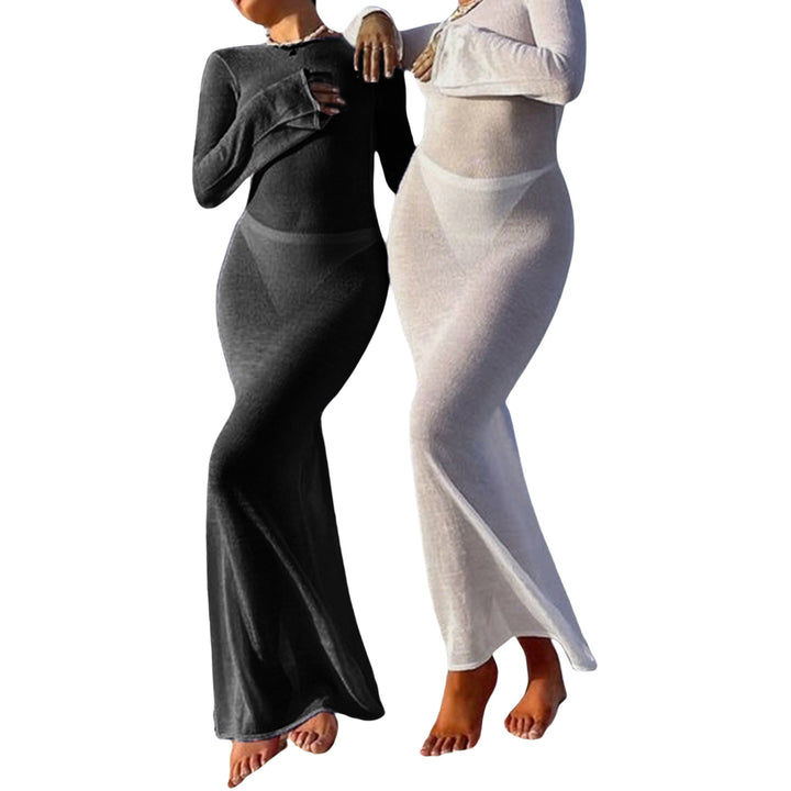 Damen Strick-Maxikleid mit langen Ärmeln und figurbetonendem Schnitt Drune
