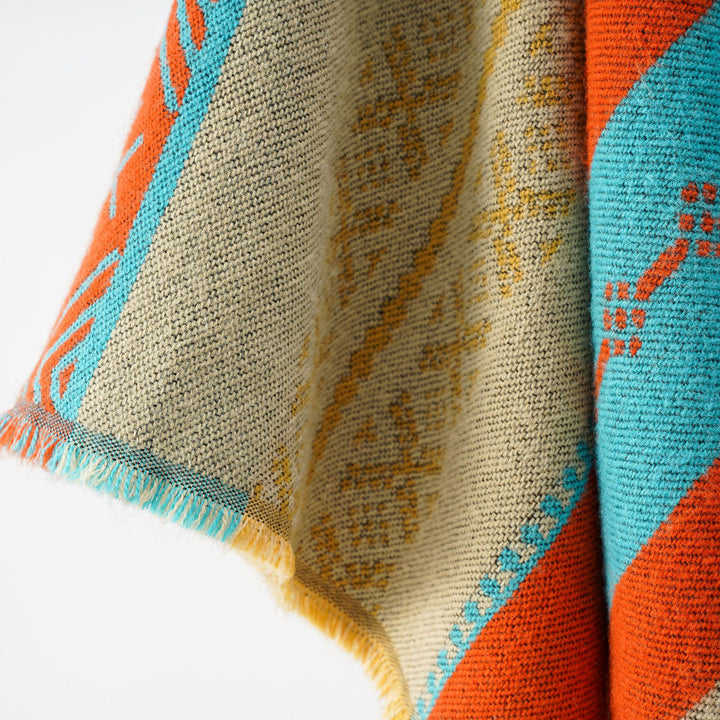Damen Strukturiertes Webcape im Ethno-Jacquard mit Fransensaum Drune
