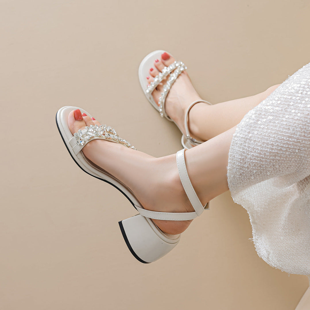 Damen elegante Sandalen mit funkelnden Strassdetails Drune