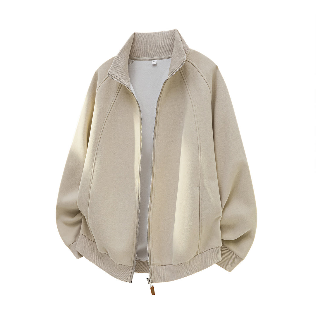 Unisex Oversize Reißverschluss-Sweatjacke mit Stehkragen und Raglanärmeln Drune