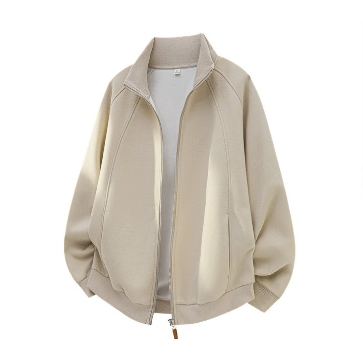 Unisex Oversize Reißverschluss-Sweatjacke mit Stehkragen und Raglanärmeln Drune