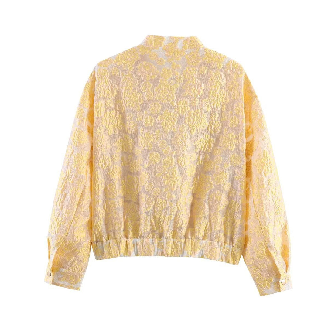 Damen Kurze florale Jacquard-Bomberjacke mit Reißverschluss und Pattentaschen Drune