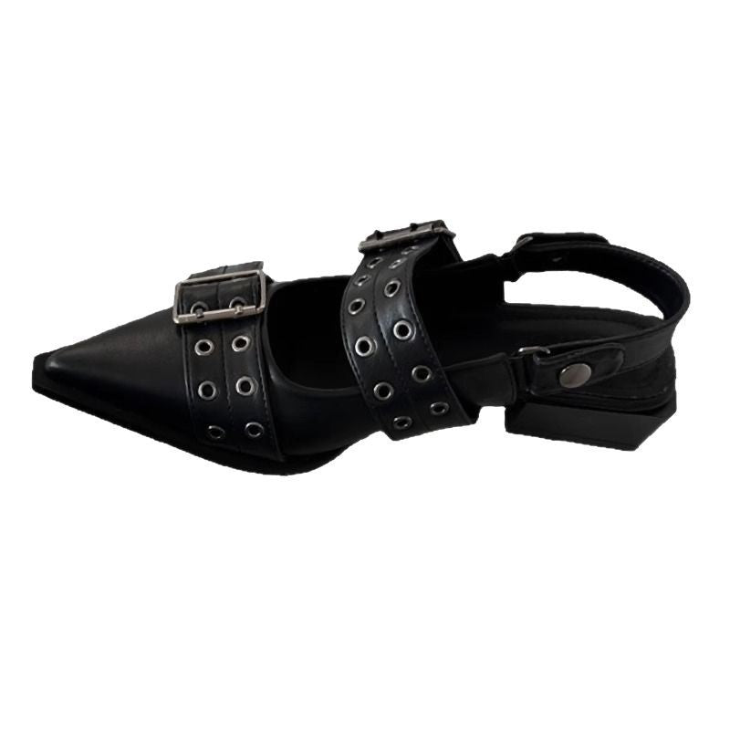 Damen Spitz zulaufende Slingback‑Flats mit doppelten Ösen‑Riemen und verstellbarer Schnalle Drune