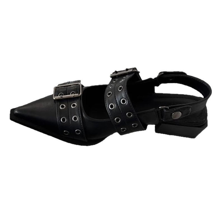 Damen Spitz zulaufende Slingback‑Flats mit doppelten Ösen‑Riemen und verstellbarer Schnalle Drune