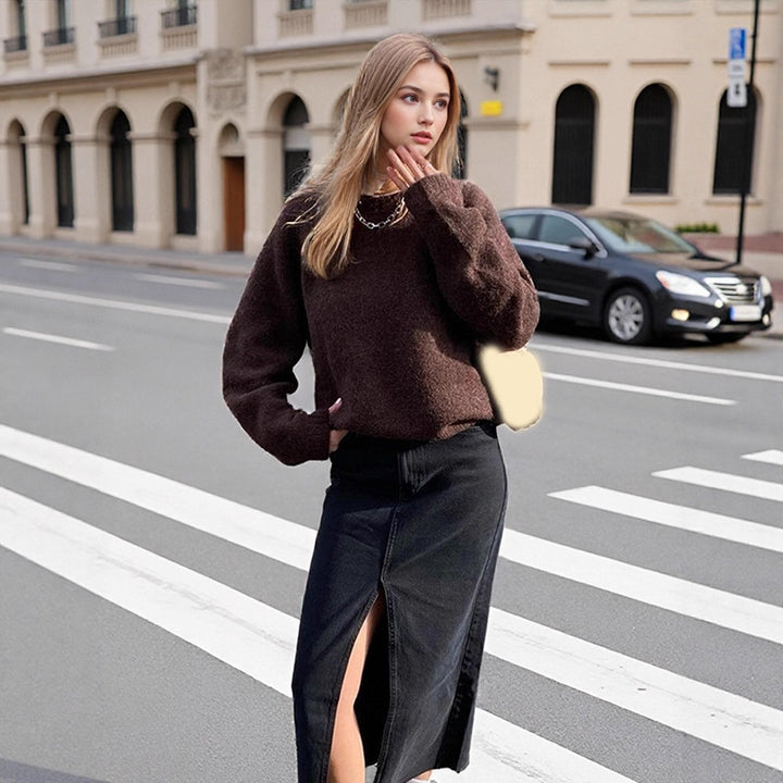 Damen Denim-Midirock mit hoher Taille, Frontschlitz und geradem Schnitt Drune