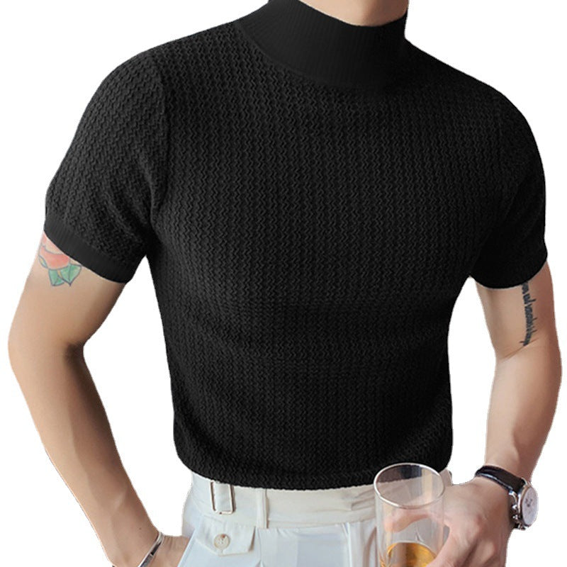 Herren nan Kurzarm Feinstrickshirt mit Stehkragen Drune