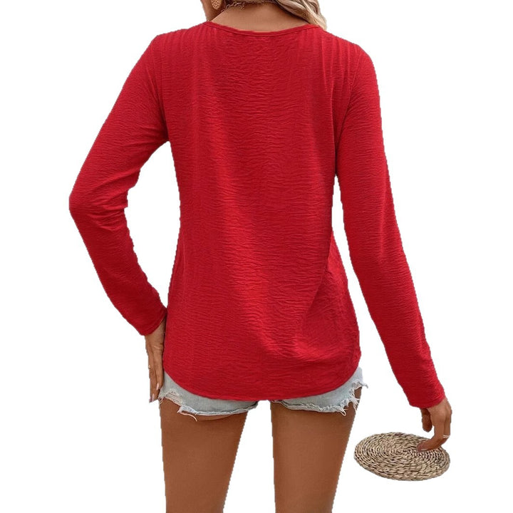 Damen Langarm V-Ausschnitt T-Shirt mit Knopfdetails Drune