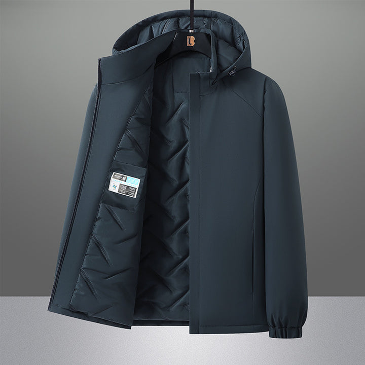 Herren wasserabweisender Urban-Softshell-Kapuzenblouson mit leicht wattierter Steppinnenlage, verdecktem Reißverschluss und elastischen Bündchen Drune