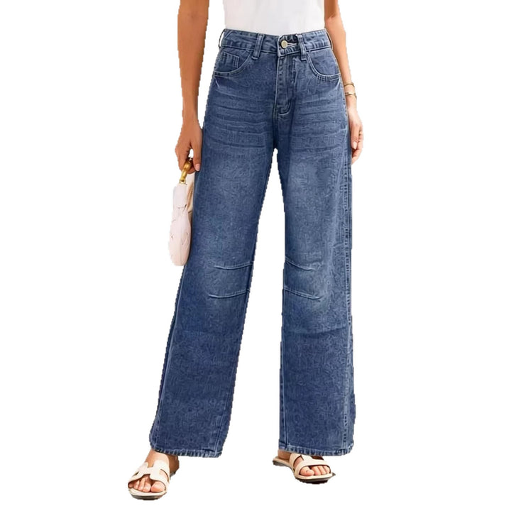 Damen nan High-Waist weite Denim-Hose mit ausgestelltem Bein und tonalen Knie-Abnähern Drune
