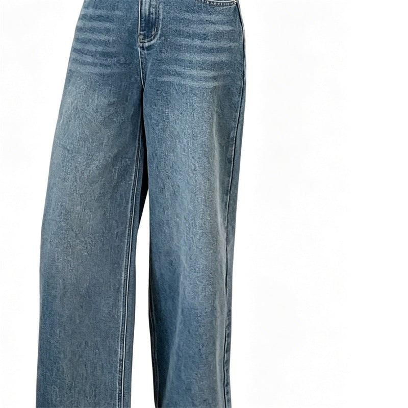 Damen Jeanshose mit hoher Taille und weitem Bein Drune