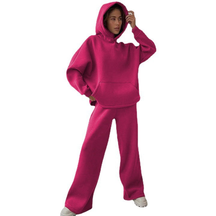 Damen nan Cozy-Komplettset mit extraweichem Oversize-Hoodie, Kängurutasche und High-Waist Palazzo-Sweathose Drune