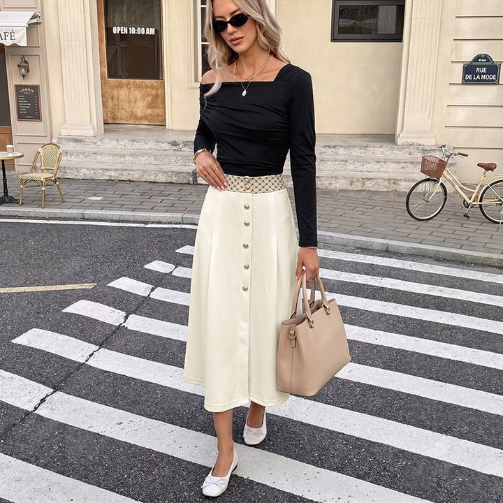 Damen Elegante Off-Shoulder Bluse und Midi-Rock Set Drune