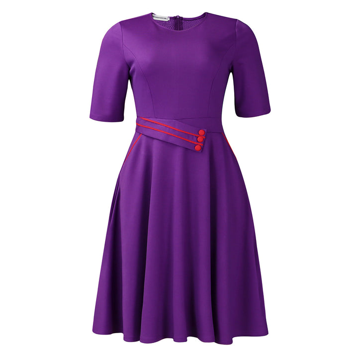 Damen A-Linien Kleid mit dekorativem Gürtel und eleganten Knopfdetails Drune