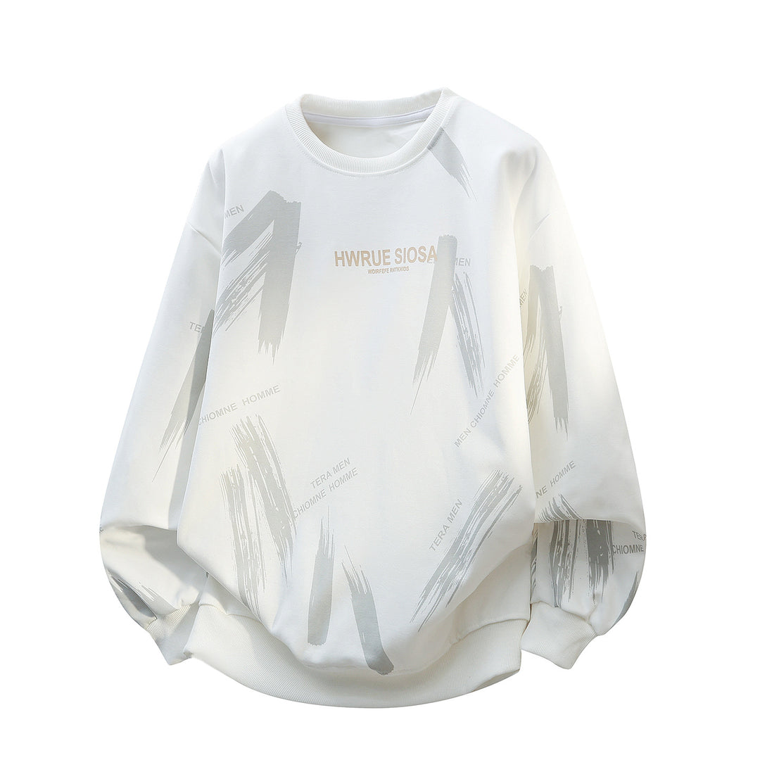 Herren Oversize Rundhals-Sweatshirt mit Pinselprint & elastischen Bündchen Drune