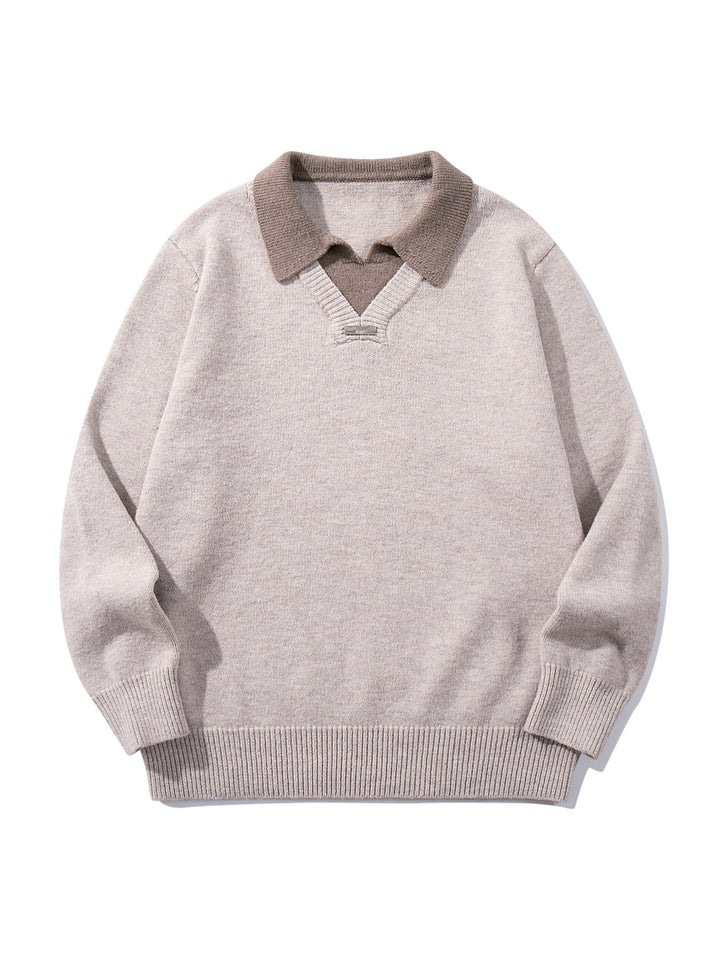 Herren Boxy-Strickpullover mit Polokragen und V‑Einsatz Drune