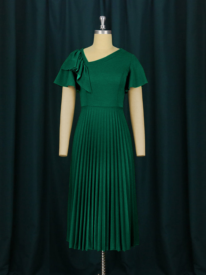 Damen Plissee-Kleid mit asymmetrischem Schnitt und eleganter Rüsche Drune