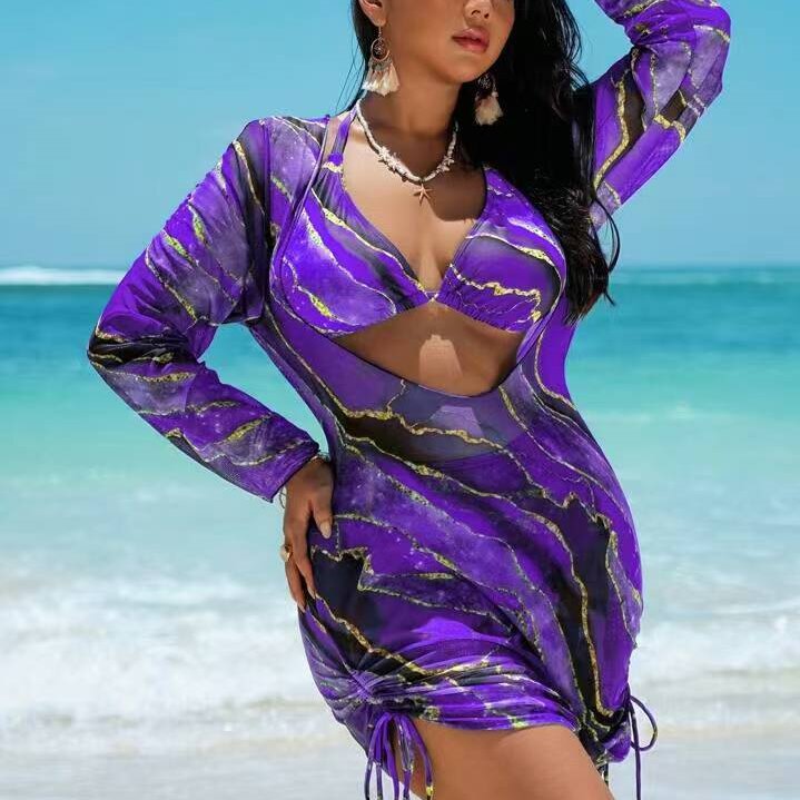 Damen Strandkleid mit tiefem V-Ausschnitt und elegantem Wickeldetail Drune