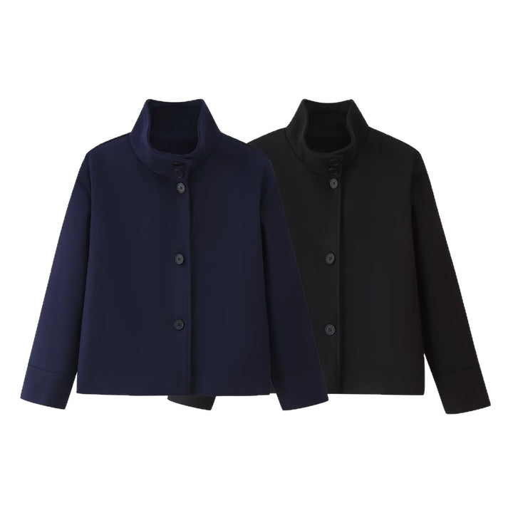 Damen Klassische Kurzjacke mit hohem Kragen und eleganten Knöpfen Drune