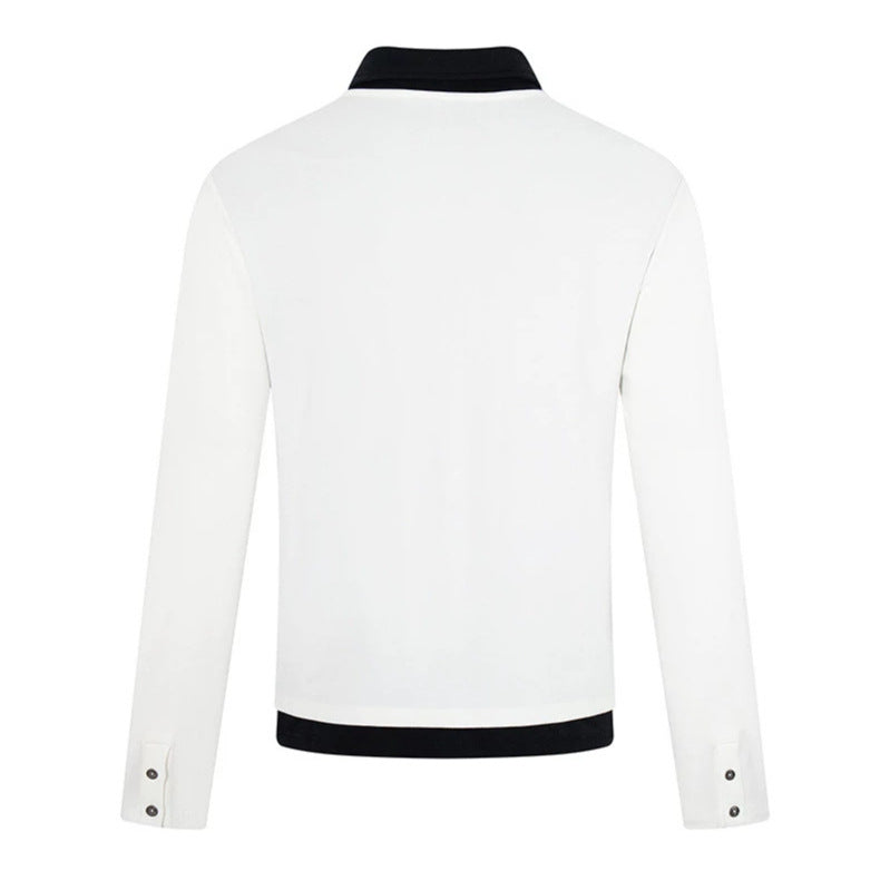 Herren Langarm-Poloshirt mit asymmetrischer Knopfleiste und kontrastierendem Kragen Drune