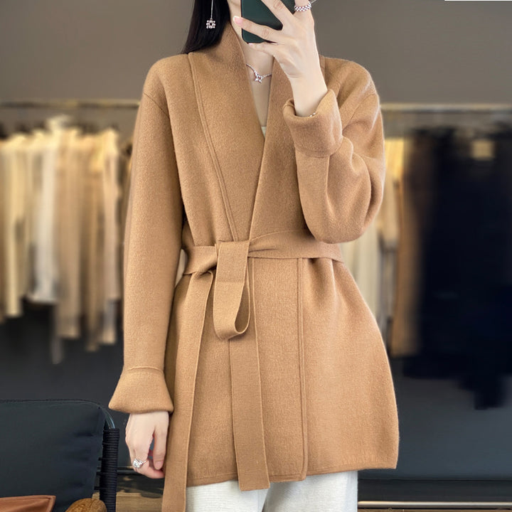 Damen Modische Strickjacke mit Gürtel Drune