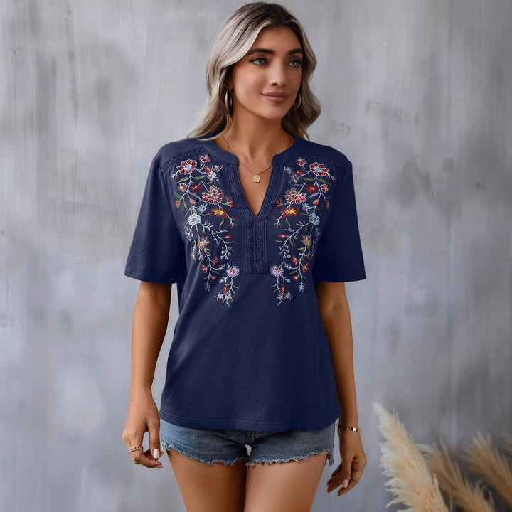 Damen bestickte Boho-Tunika mit tiefem Ausschnitt und Spitzenbesatz Drune